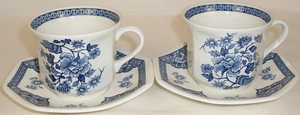 J&G Meakin Old Pekin Blue Teacup Saucer Set Pair Vintage Staffordshire Ironstone
